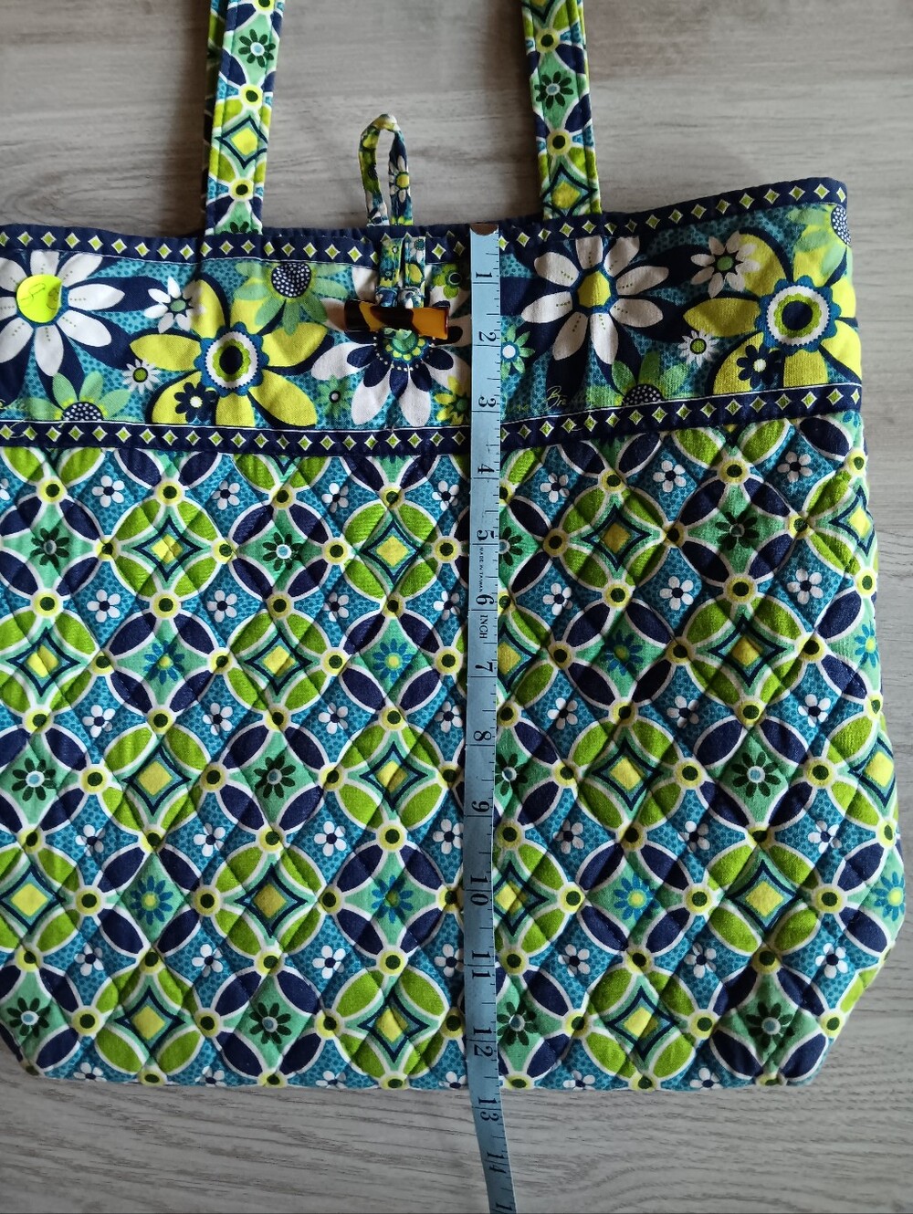 Vera Bradley Daisy Daisy Geometric Floral Tote Bag Double Handle Green Blue 13" - Picture 10 of 13